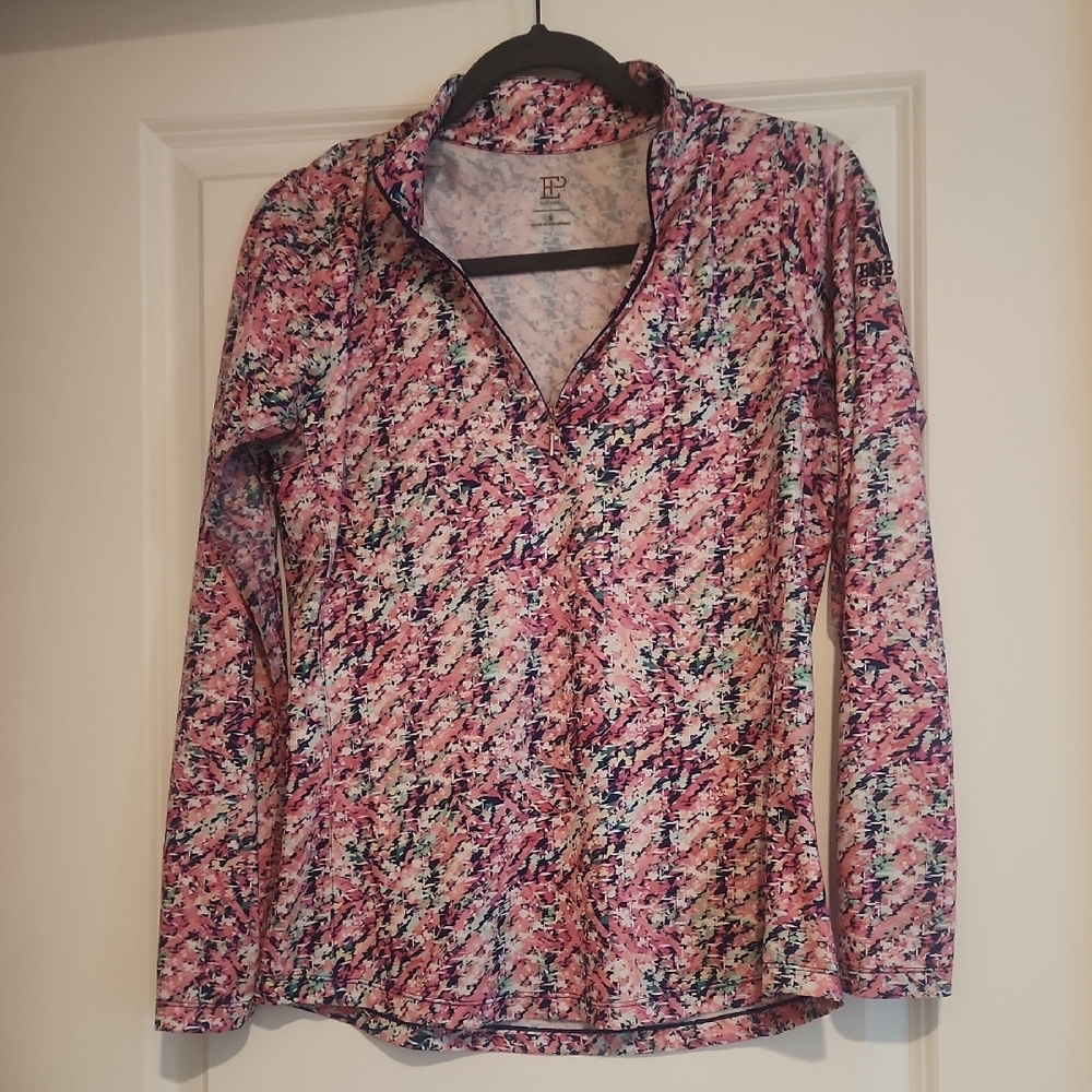 EP Pro Womans Long Sleeved Floral Pink and White Long Sleeve Polo Blouse Light